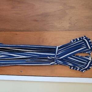 Monteau Blue and White Striped V-Neck Jumpsuit